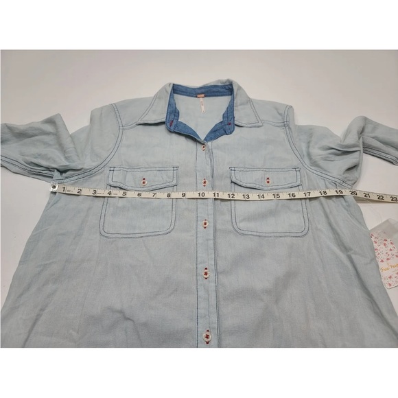 Free People Light Wash Denim Shirt with Navy Bandana Back - Picture 6 of 7